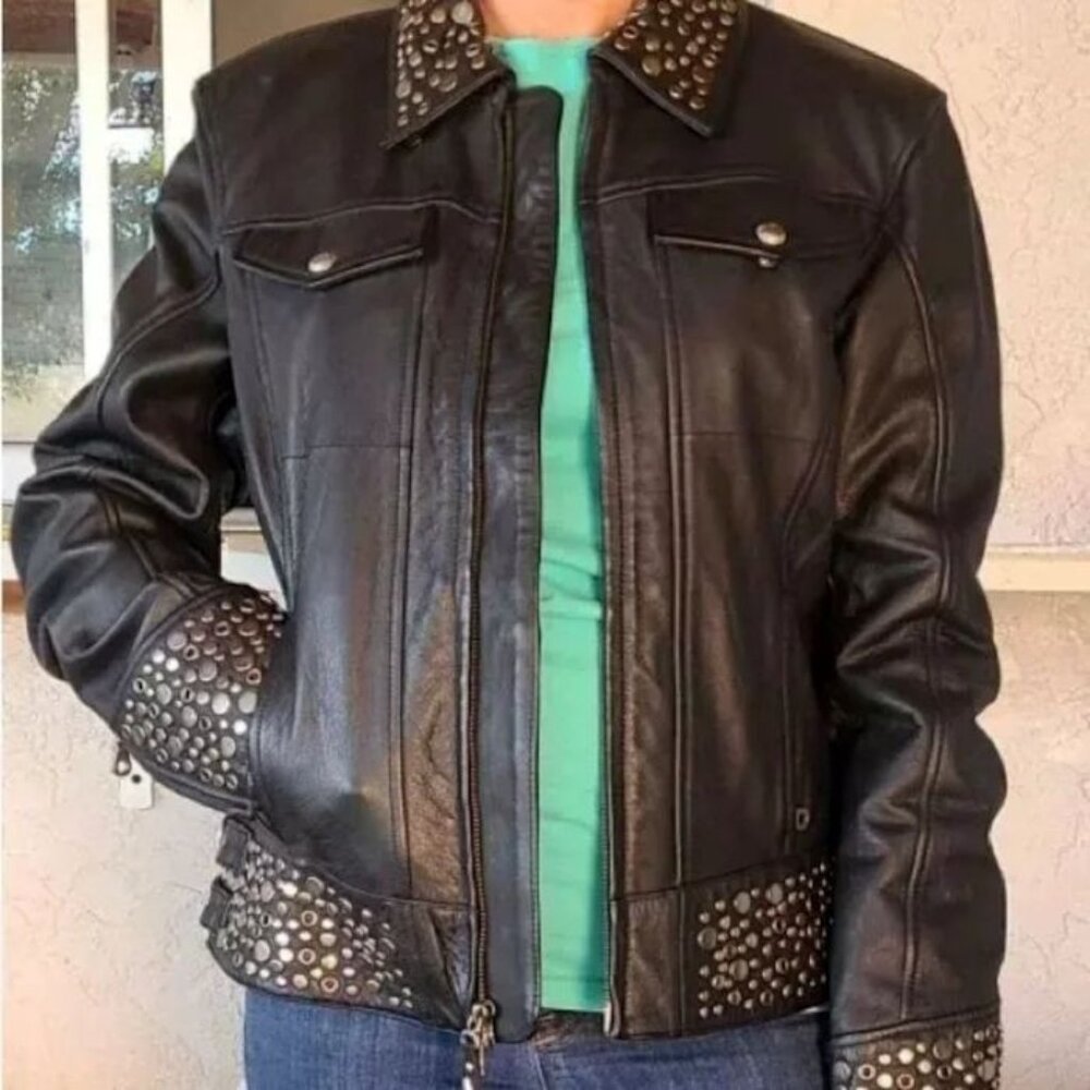 Harley-Davidson Women’s Roxy Bling Black Leather Jacket - Picture 2 of 15